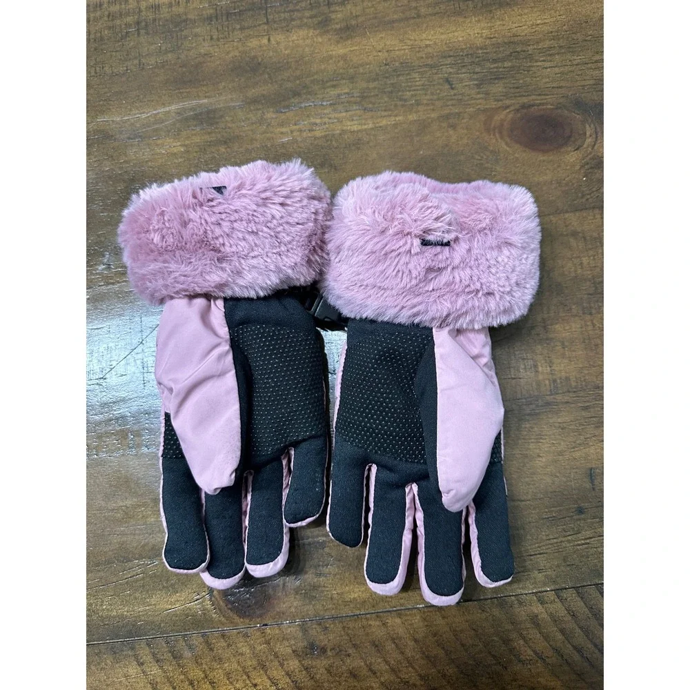 The North Face Kids Pink Faux Fur Trim Winter Gloves Size‎ Large L/G 6